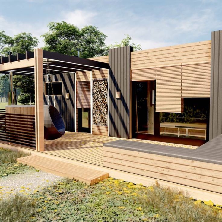 Баня с террасой, дровником и жилой комнатой